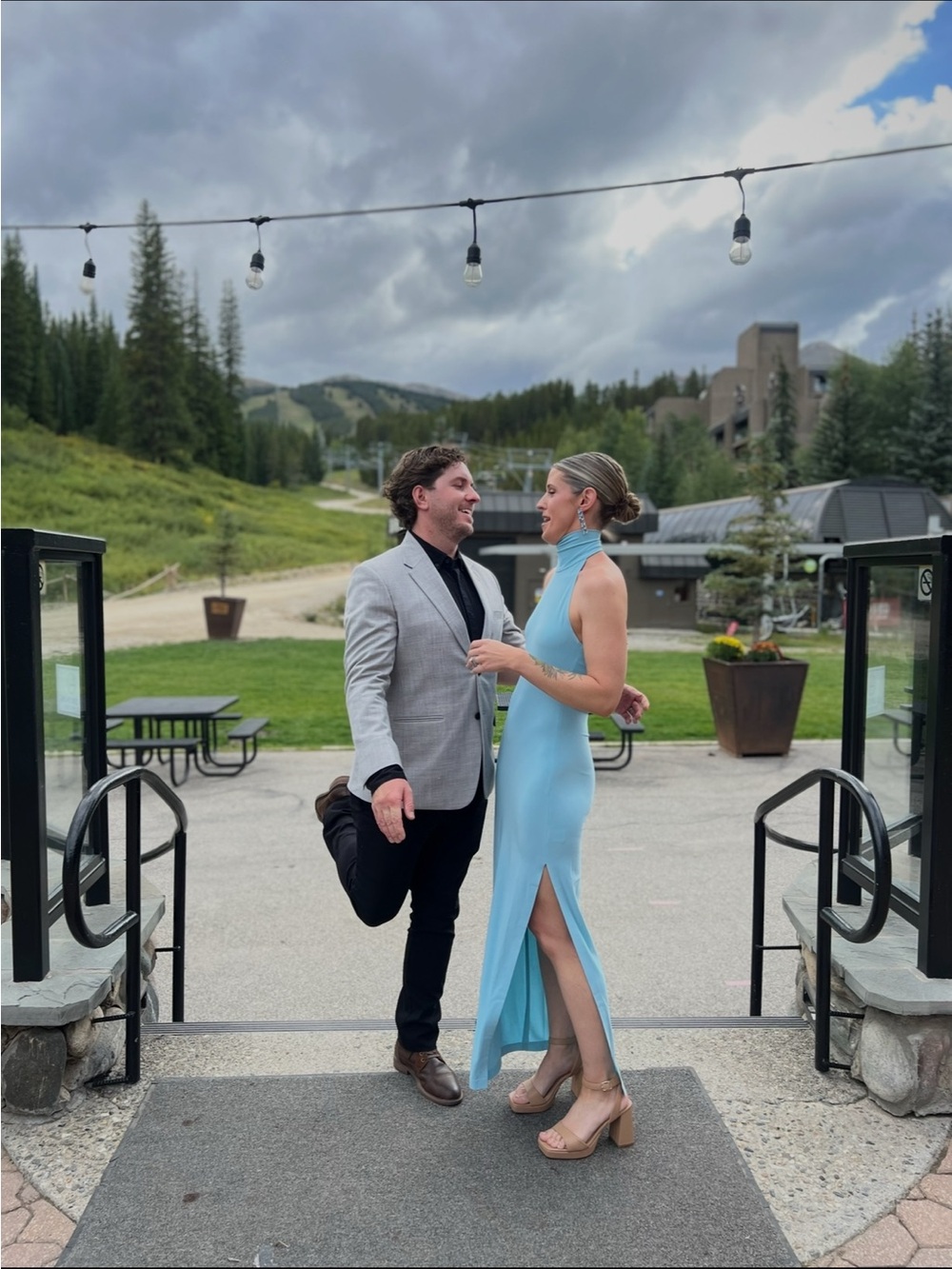Norma Kamali Sky Blue Backless Halter Gown
